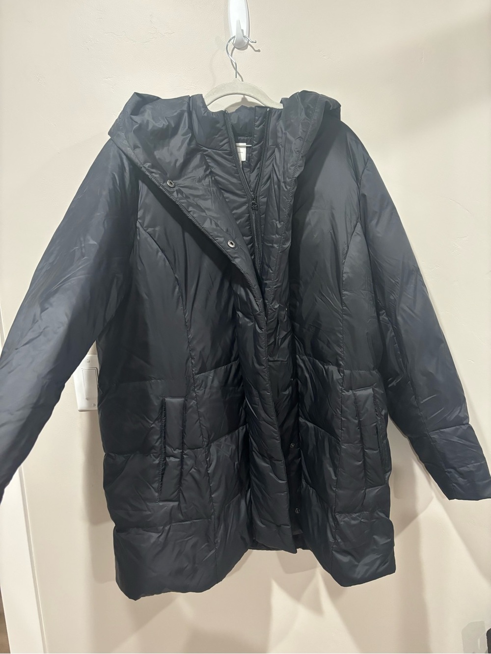 J. Jill Black Hooded Quilted Puffer Coat